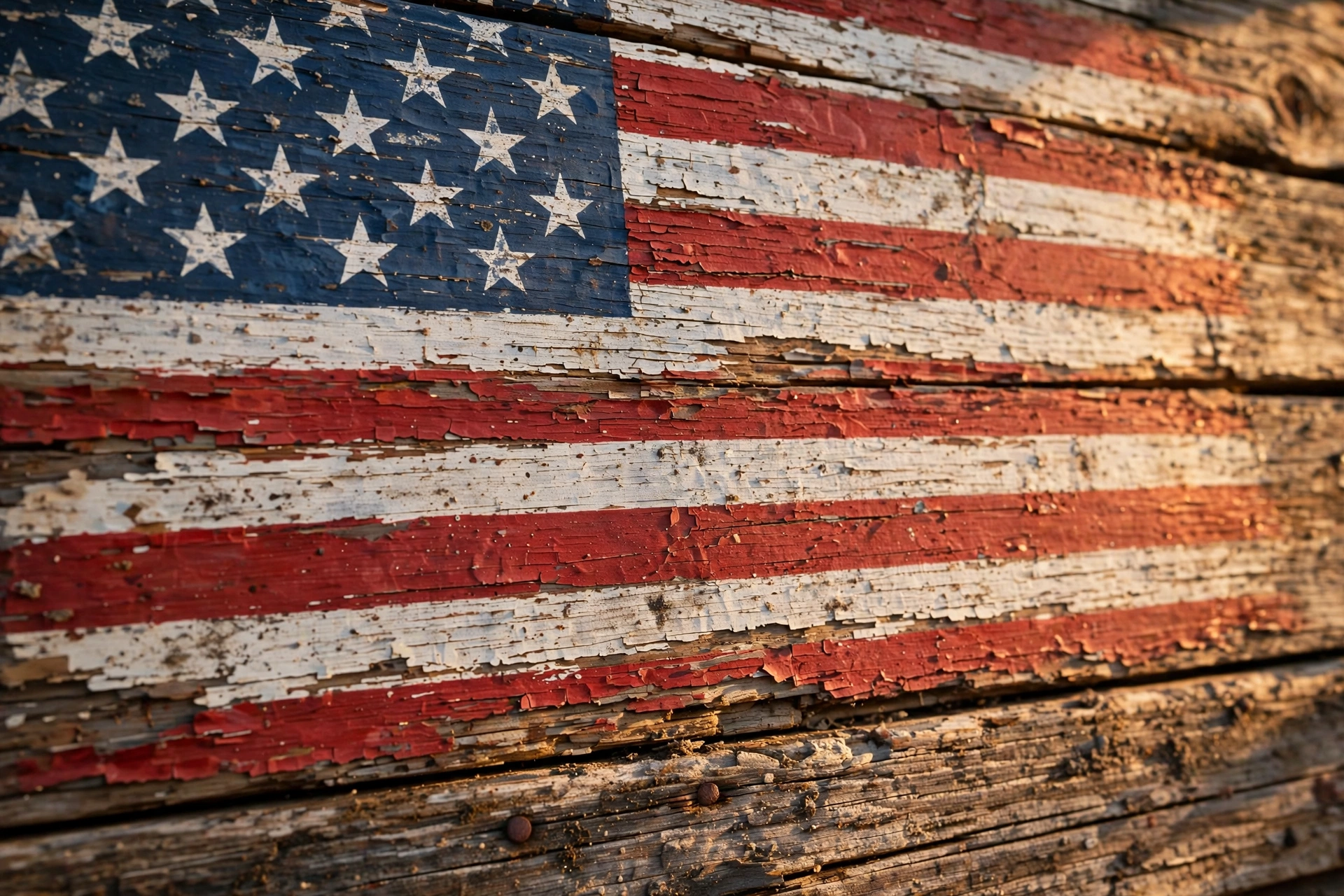 Weathered flag painted on barn wood