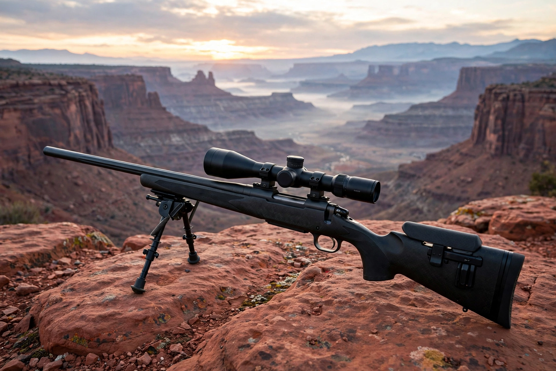 Precision rifle over a canyon